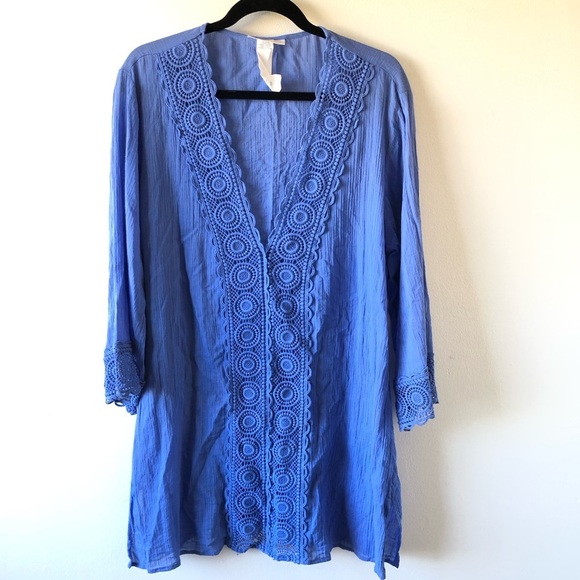La Blanca Blue Embroidered Coverup Swim Tunic L - Picture 2 of 8